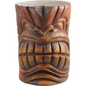 Grand Tiki Face Kanaloa Teeth Indoor/Outdoor Side Table Statue for Patio, Bar